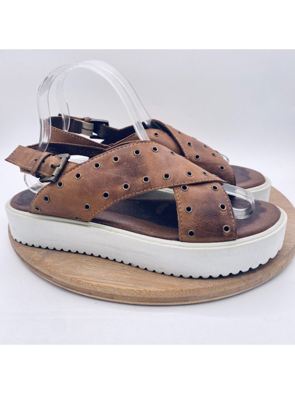 Roan by BED|STU Shoes Womens 9 Brown Slingback Leather Platform Sandals